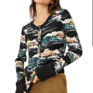 FP Movement Rally Ribbed Printed Henley Thermal Top Diamond Combo Size XS